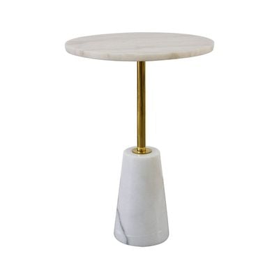 Maya Round Side Table - White Marble/Gold - With 2-Year Warranty 