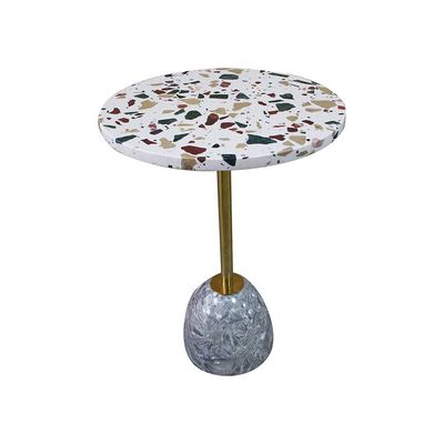 Rusi Round Side Table - White Pattern/Black - With 2-Year Warranty