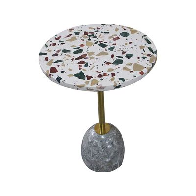 Rusi Round Side Table - White Pattern/Black - With 2-Year Warranty