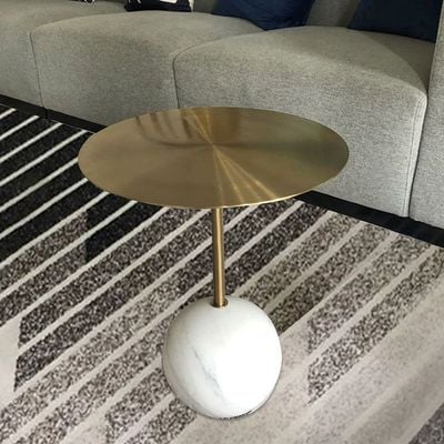 Trazo Round Side Table - Gold/White - With 2-Year Warranty