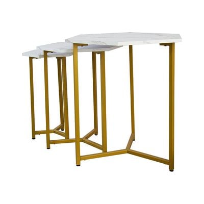 Fredo Set of 3 Nest of Tables -  White / Gold