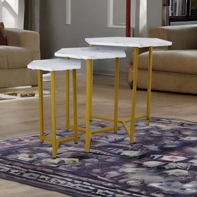 Fredo Set of 3 Nest of Tables -  White / Gold