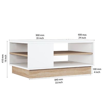 Camillo Centre Table - High Gloss White/Light Oak - With 2-Year Warranty