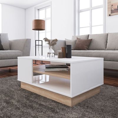 Camillo Centre Table - High Gloss White/Light Oak - With 2-Year Warranty