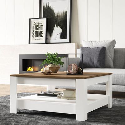 Grado Square Centre Table - High Gloss White/Walnut - With 2-Year Warranty