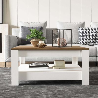 Grado Square Centre Table - High Gloss White/Walnut - With 2-Year Warranty