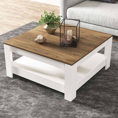 Grado Square Centre Table - High Gloss White/Walnut - With 2-Year Warranty