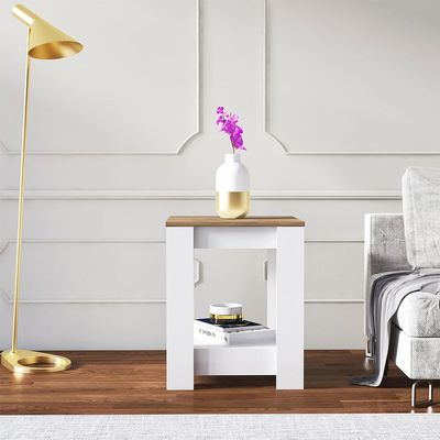 Grado Square Side Table - High Gloss White/Walnut - With 2-Year Warranty