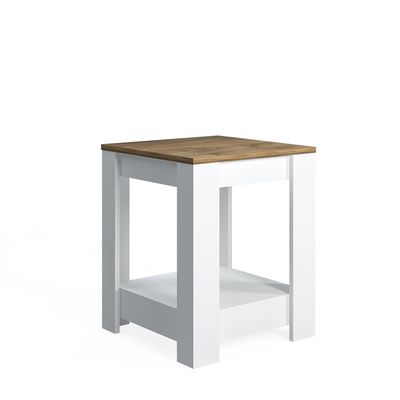 Grado Square Side Table - High Gloss White/Walnut - With 2-Year Warranty