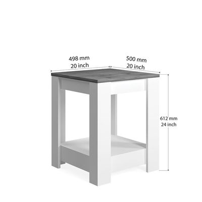 Grado Square Side Table - High Gloss White/Walnut - With 2-Year Warranty