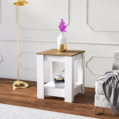 Grado Square Side Table - High Gloss White/Walnut - With 2-Year Warranty