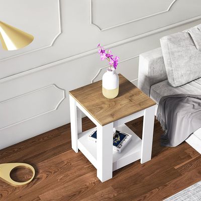 Grado Square Side Table - High Gloss White/Walnut - With 2-Year Warranty