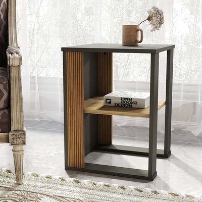 Leroy Side Table - Anthracite/Walnut - With 2-Year Warranty