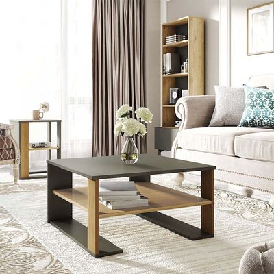 Leroy Square Centre Table- Anthracite/Walnut - With 2-Year Warranty