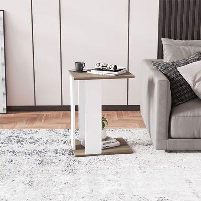 Lima Side Table - High Gloss White/Light Oak - With 2-Year Warranty