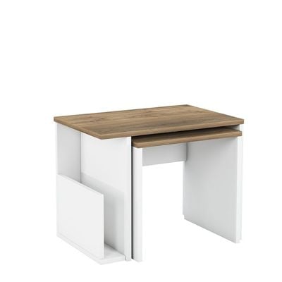 Prugia Nest of Tables - Set of 2 - High Gloss White/Walnut - With 2-Year Warranty