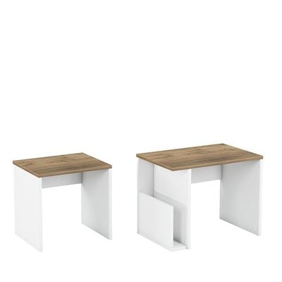 Prugia Nest of Tables - Set of 2 - High Gloss White/Walnut - With 2-Year Warranty