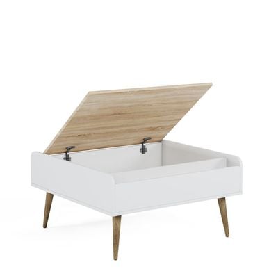 Prugia Square Coffee Table - High Gloss White/Light Oak - With 2-Year Warranty