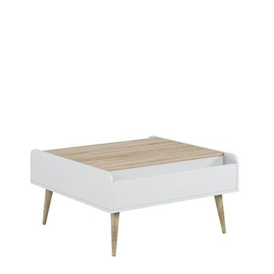 Prugia Square Coffee Table - High Gloss White/Light Oak - With 2-Year Warranty