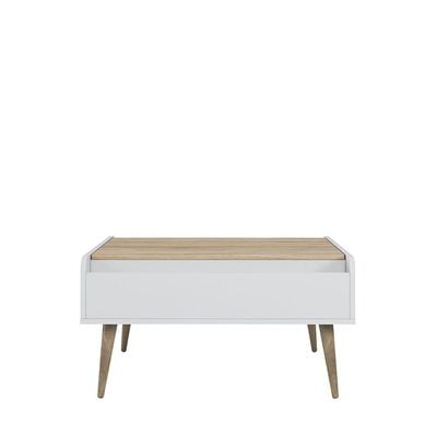 Prugia Square Coffee Table - High Gloss White/Light Oak - With 2-Year Warranty