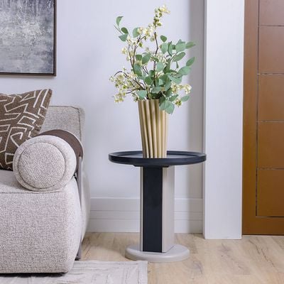 Cavalli Round Side Table - Black/Cream - With 2-Year Warranty