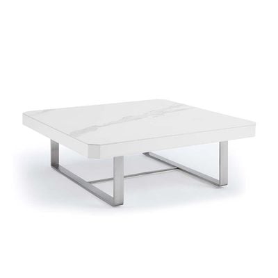 Monarch Square Coffee Table-White / Brushed Silver