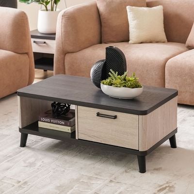 Kirwin Centre Table with Drawer - Grey Oak/Black - With 2-Year Warranty 