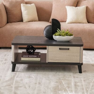 Kirwin Centre Table with Drawer - Grey Oak/Black - With 2-Year Warranty 