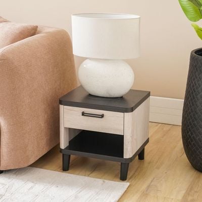 Kirwin End Table with Drawer - Grey Oak/Black - With 2-Year Warranty