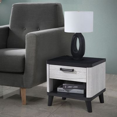 Kirwin End Table With 1 Drawer  -  Grey  Oak / Black