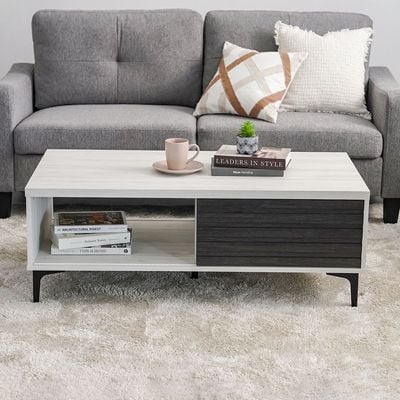 Nicosia Coffee Table with Storage - White Oak/Black - With 2-Year Warranty