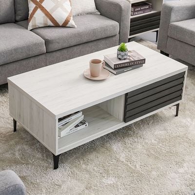 Nicosia Coffee Table with Storage - White Oak/Black - With 2-Year Warranty