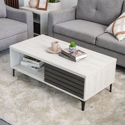 Nicosia Coffee Table with Storage - White Oak/Black - With 2-Year Warranty