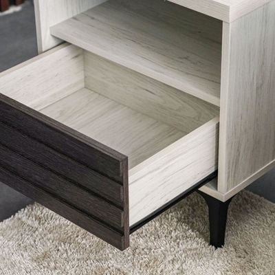 Nicosia End Table with Storage - White Oak/Black - With 2-Year Warranty