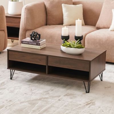 Rabat Coffee Table with Storage - Walnut/Black - With 2-Year Warranty