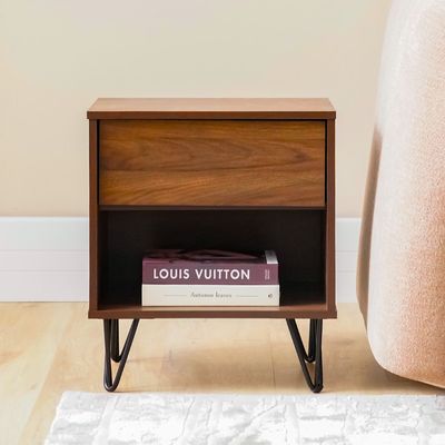 Rabat End Table with Storage - Walnut/Black - With 2-Year Warranty