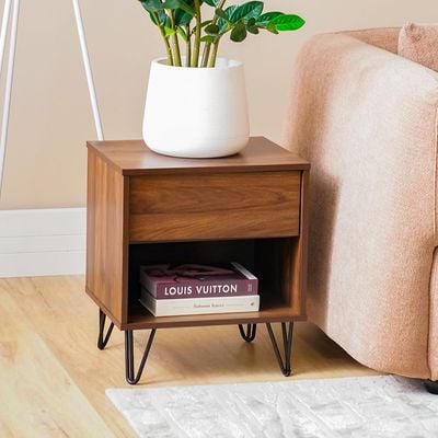 Rabat End Table with Storage - Walnut/Black - With 2-Year Warranty