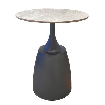 Ramsy Round End Table - Light Grey /  Gunmetal Black