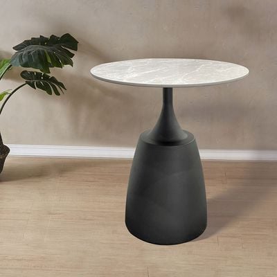 Ramsy Round End Table - Light Grey/Gunmetal Black - With 2-Year Warranty