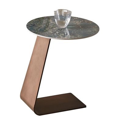 Union Round End Table - Green / Antique Bronze