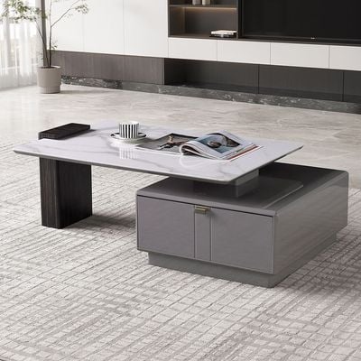 Forbes Coffee Table w/  Drawer - White / Grey