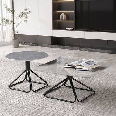 Parker Set of 2 Coffee Table - Ivory / Grey  / Gunmetal Black