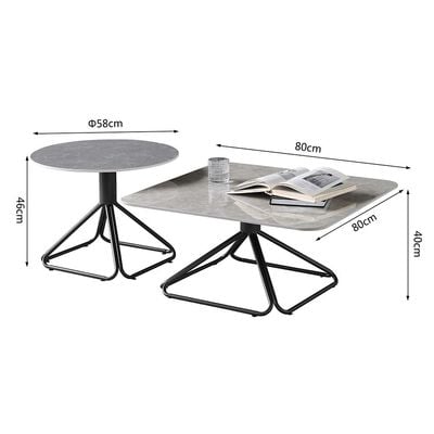 Parker Set of 2 Coffee Table - Ivory / Grey  / Gunmetal Black