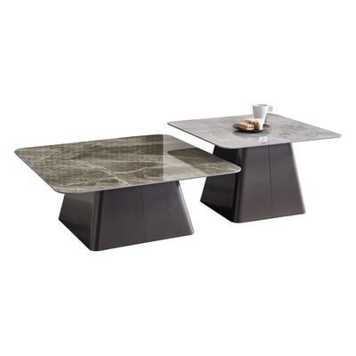 Trinity Set of 2 Coffee Table - Grey/Gunmetal Black