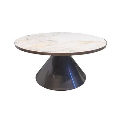 Redley Round Coffee Table - Set of 2 - White/Gunmetal Black - With 2-Year Warranty