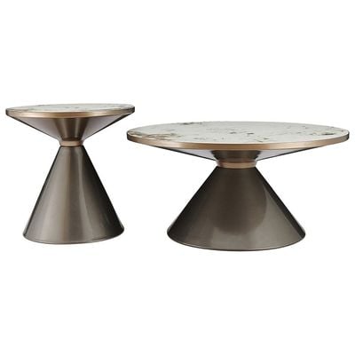 Redley Set of 2 Round Coffee Table  - White / Gunmetal Black