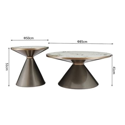 Redley Set of 2 Round Coffee Table  - White / Gunmetal Black