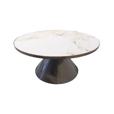 Redley Set of 2 Round Coffee Table  - White / Gunmetal Black