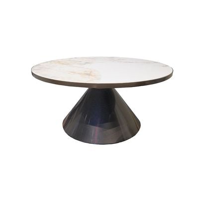 Redley Set of 2 Round Coffee Table  - White / Gunmetal Black