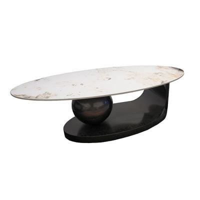 Hamman Set of 2 Round Coffee Table - White / Beige / Gunmetal Black